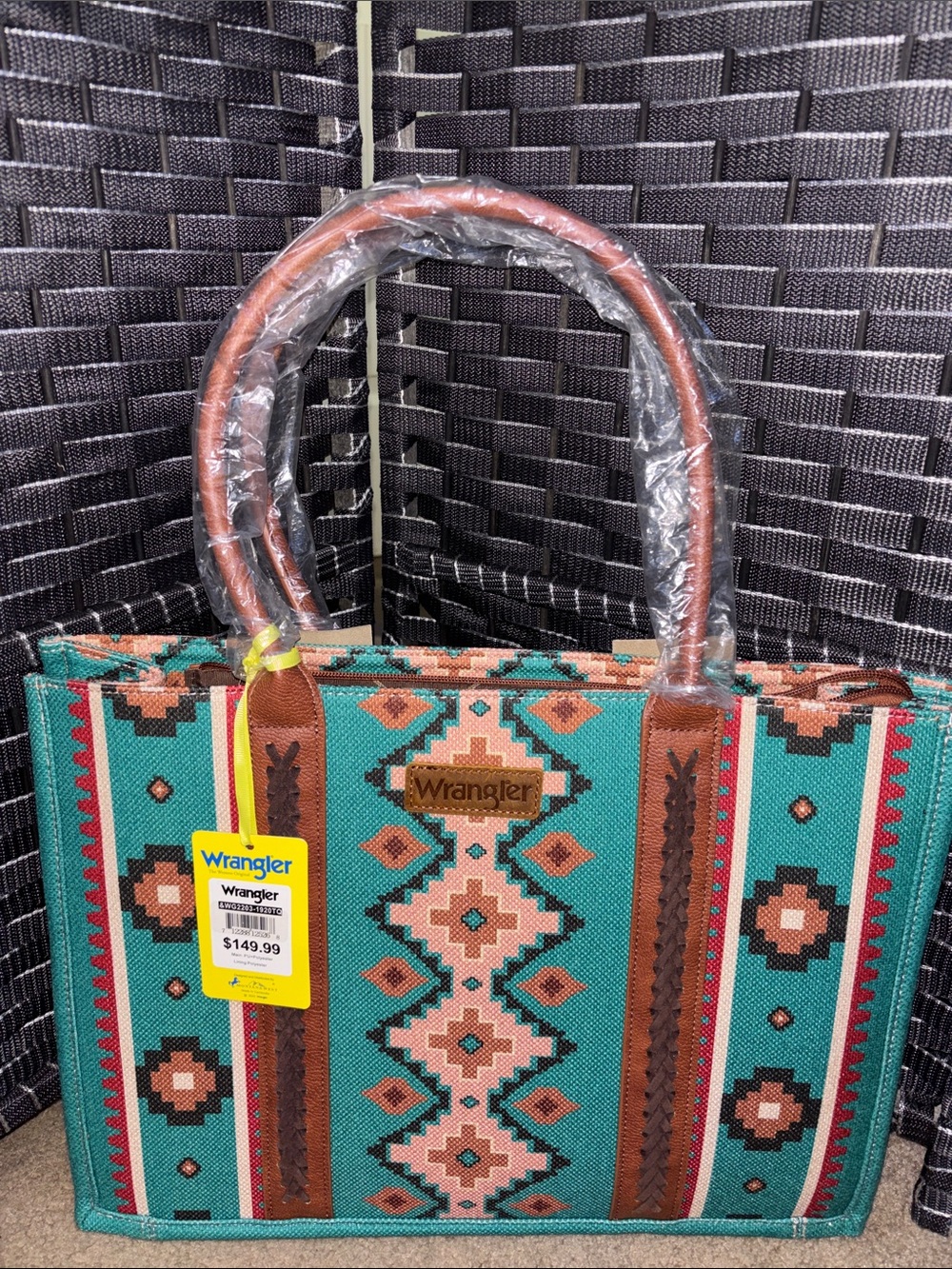 NWT - Wrangler Southwestern Aztec Print Canvas Large Tote - turquoise